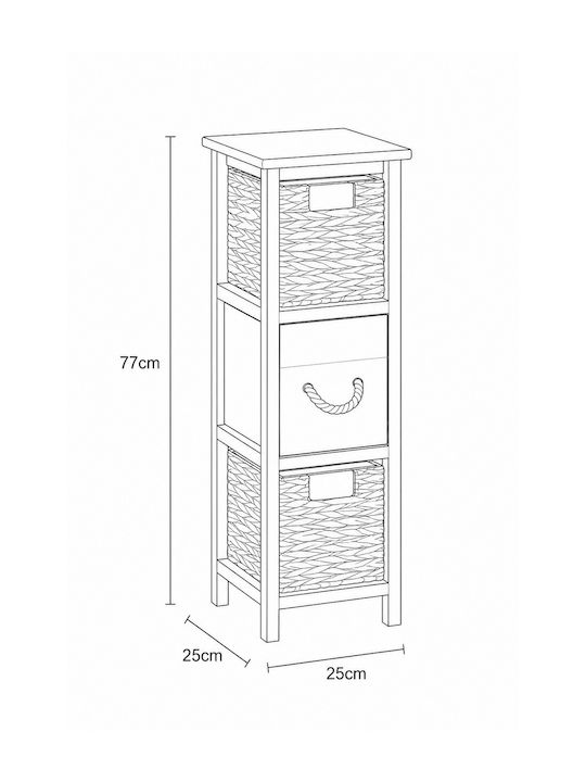 Storage Drawers from Wood & Wicker with 3 Drawers L25xW25xH77cm