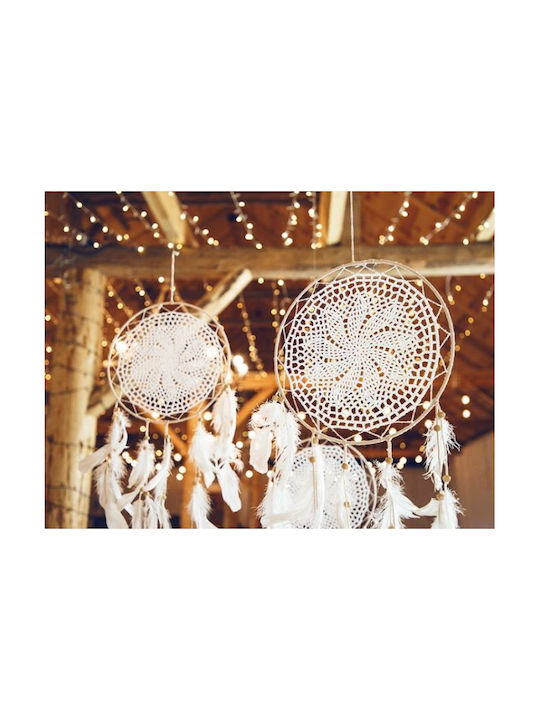PartyDeco Decorațiune Dreamcatcher Lucrată Manual Albă Din Țesătură 94x30cm
