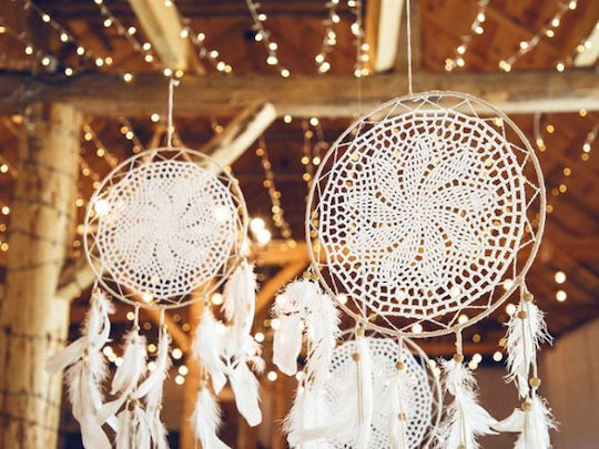 PartyDeco Wanddekoration Traumfänger Handgefertigt Weiß aus Stoff 94x30cm