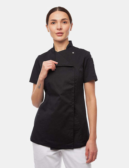 strongAnt Chef Jacket 100% Cotton Female Black with Short Sleeve