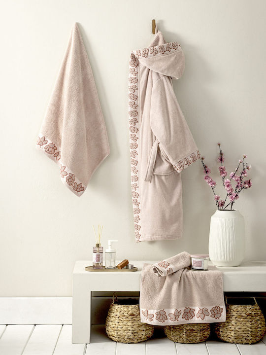 Nima Hooded Bathrobe in Pink Colour 360gr/m²