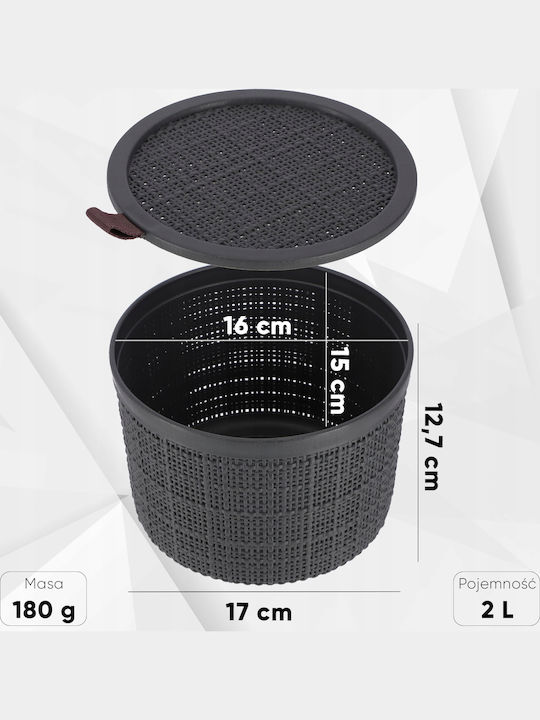 Recipient rotund din iută cu capac 2l Ø17x13cm gri închis