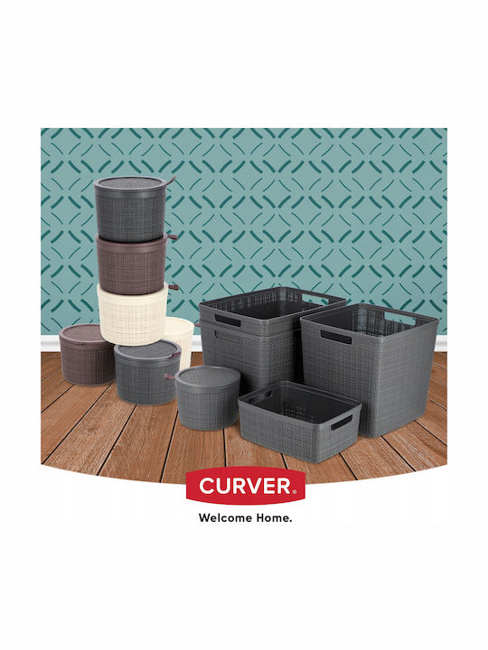 Recipient rotund din iută cu capac 2l Ø17x13cm gri închis