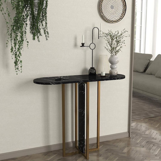 Consolă Metalică cu Suprafață de Marmură Neagră L90xL30xÎ75cm