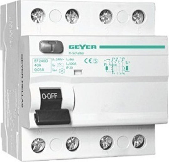 Geyer Phase 4-Pole Earth Leakage Relay 40A 380V 6kA 30mA