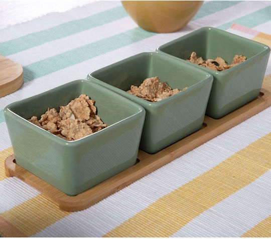 Nef-Nef Homeware Bamboo Sage Serving Bowl Round Made of Bamboo White with Diameter 27.8cm 3pcs
