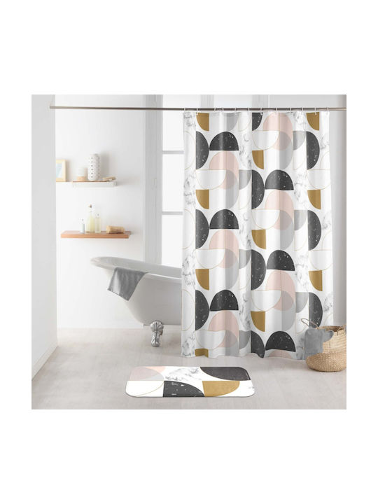 Flamingo L-C Geomarbre Κουρτίνα Μπάνιου Υφασμάτινη 180x200 cm Λευκή