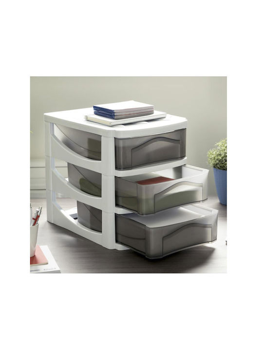 Office Storage Plastic Drawer with Wheels & 3 Drawers White L30xW40xH40cm