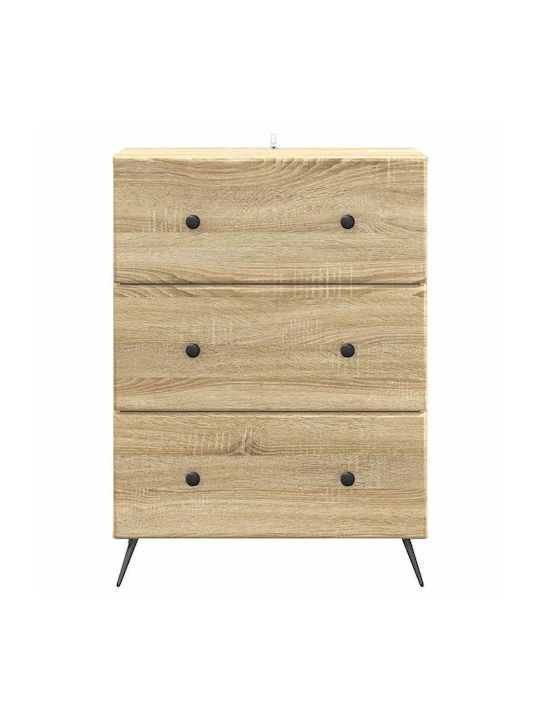 Kommode Schlafzimmer aus Holz & Metall mit 3 Schubladen 66x34.5x90cm