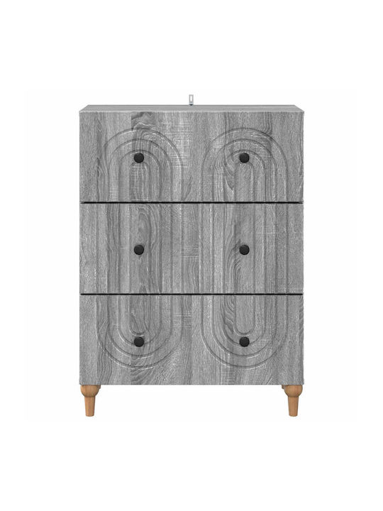 Kommode Schlafzimmer Holz mit 3 Schubladen Grau Sonoma 66x34.5x90cm