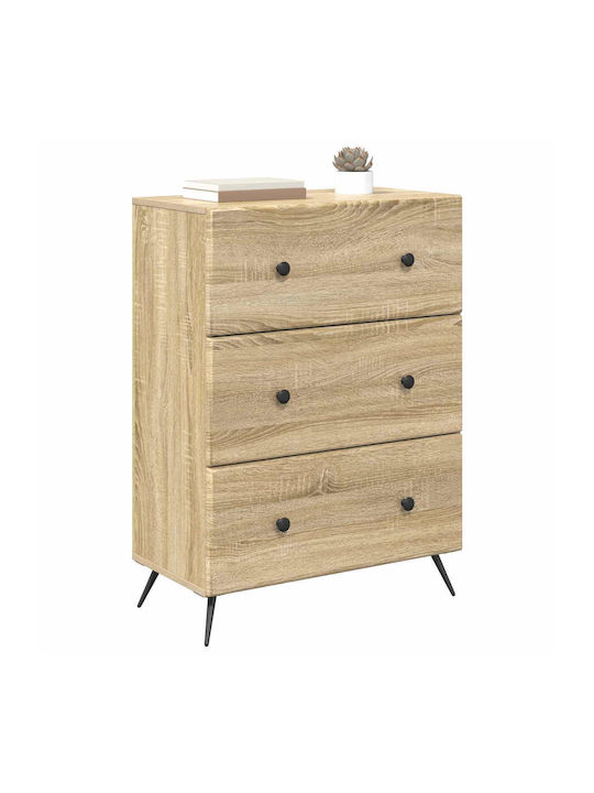 Kommode Schlafzimmer aus Holz & Metall mit 3 Schubladen 66x34.5x90cm