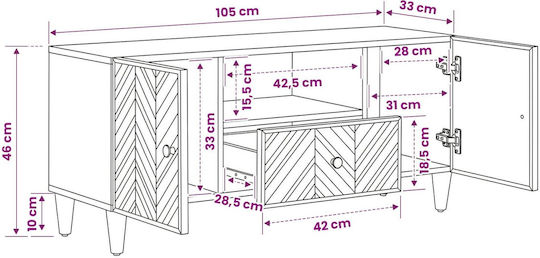 Συρταριέρα Κρεβατοκάμαρας Ξύλινη Καφέ 105x33.5x46εκ.