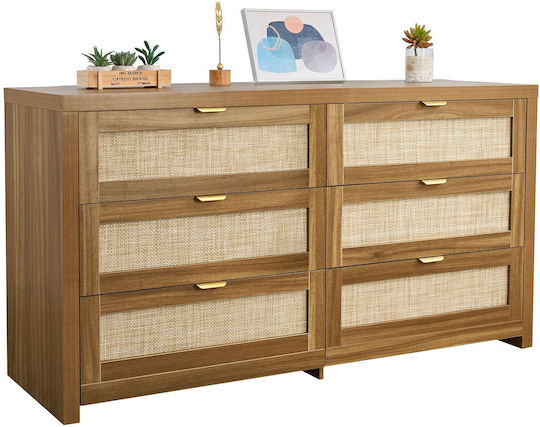 Kommode Schlafzimmer aus Holz & Metall mit 6 Schubladen Walnuss 144,5x45x79,5cm Kommode Schlafzimmer aus Holz & Metall mit 6 Schubladen Walnuss 144,5x45x79,5cm