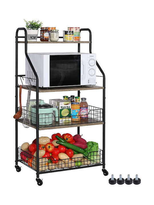 Newest Metallic Kitchen Trolley 4 Tiers Black 54x35x125cm A970BL