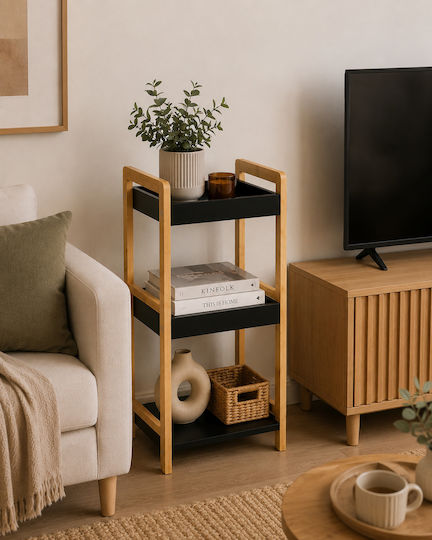 MRShome Кухненски Стелаж Дървен 3 Позиции Бежов 33x33x80см