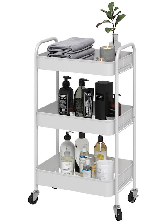 HomCom Metallisches Küchenwagen Mit 3 Ebenen Weiße 45x30.6x79cm