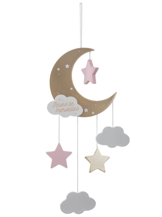 Inart Kids Room Decorative Mobile Pink made of Wood Moon 15x44x44εκ.
