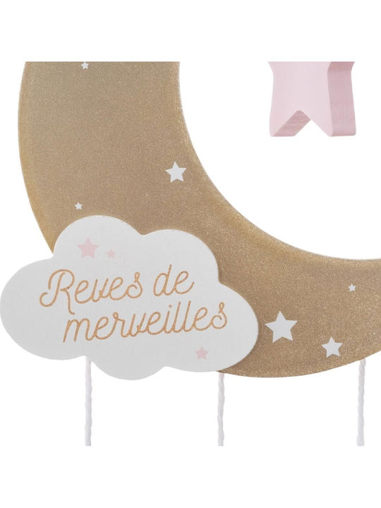 Inart Kids Room Decorative Mobile Pink made of Wood Moon 15x44x44εκ.