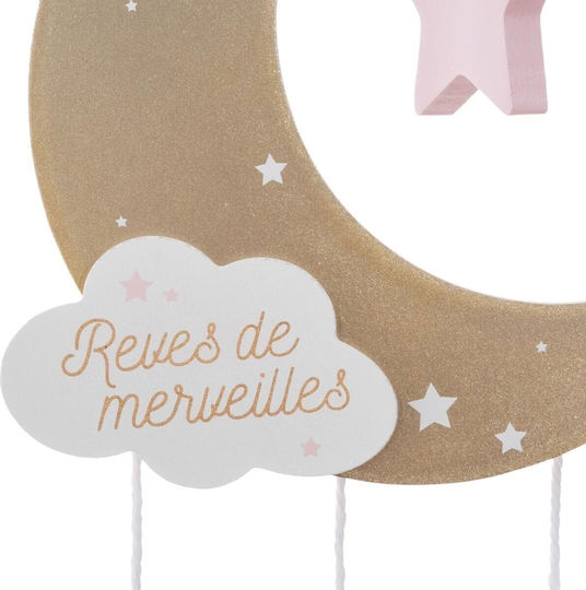 Inart Kids Room Decorative Mobile Pink made of Wood Moon 15x44x44εκ.