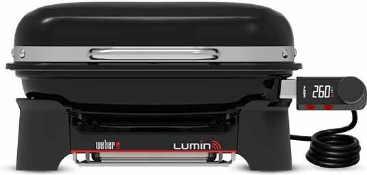 Weber Lumin Smart Compact Tabletop Electric Grill with Smooth and Grooved Plate with Lid and Adjustable Thermostat 43x28cm