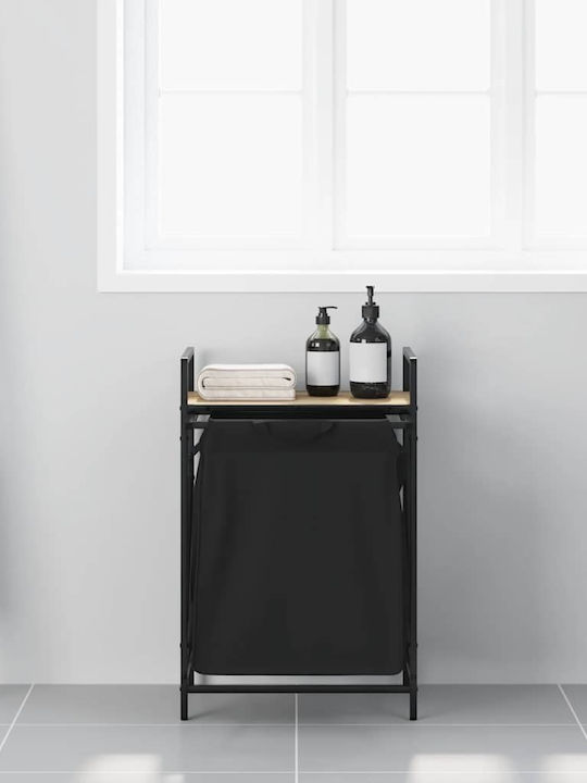 vidaXL Laundry Basket Wooden with Lid Black