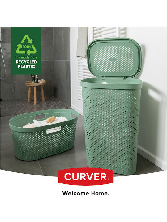 Curver Infinity Plastic Laundry Basket 60lt with Lid 44x60x60cm Green