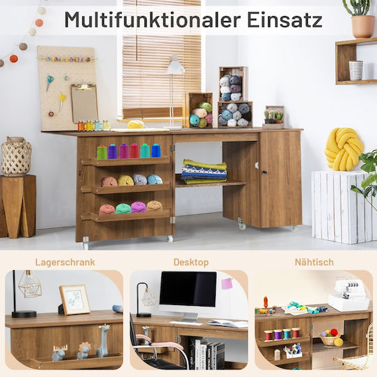 Costway Folding Sewing Table 158 x 50 x 75 cm Brown Hw66623na+