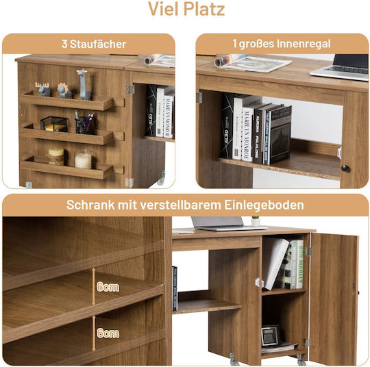 Costway Folding Sewing Table 158 x 50 x 75 cm Brown Hw66623na+