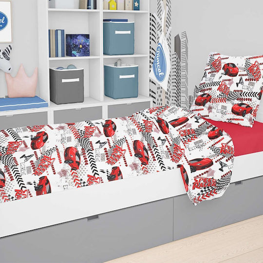 Dimcol Сет Единични Памучни Сънтони Speed Racer 290 Бяло 160x240cm 3 броя