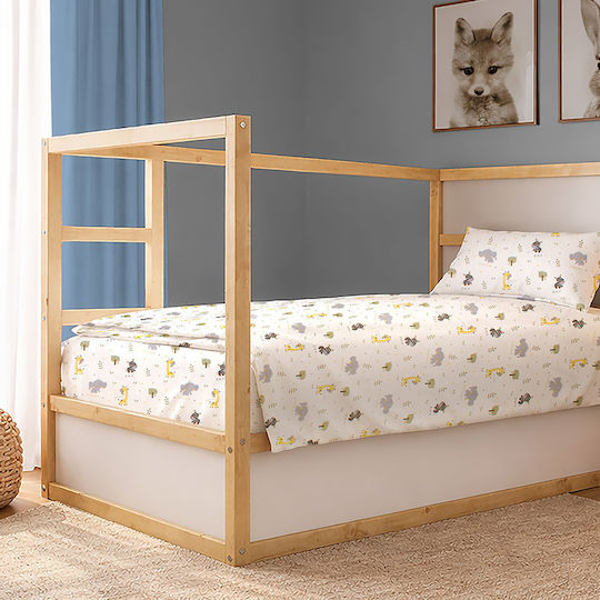 Dimcol Set Kinderbettlaken Baumwollfarben Happy Safari 713 Weiß-Grau 160x240cm 2 Stück