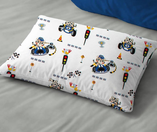 Dimcol Single Cotton Sheet Set Animal Grand Prix 589 White-Blue 160x240cm 3pcs
