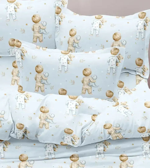 Borea Set Kinderbettlaken Baumwoll Hellblau 160x250cm 3 Stück
