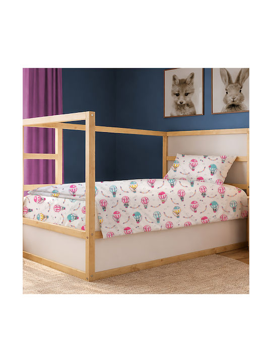 Dimcol Single Cotton Sheet Set The Floating Zoo 597 White-pink 160x240cm 2pcs