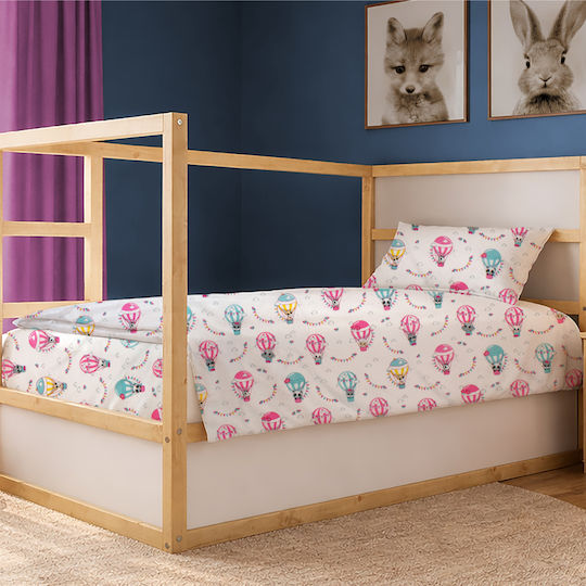 Dimcol Kinderbettlaken Set Baumwollene The Floating Zoo 597 Weiß-Rosa 160x240cm 2 Stück