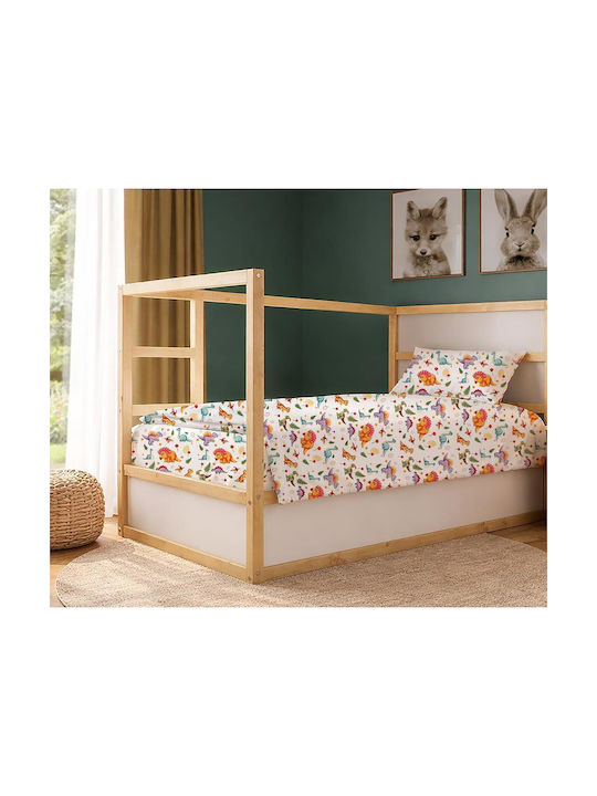 Dimcol Single Cotton Sheet Set Dinosaur 520 White-orange 160x240cm 2pcs