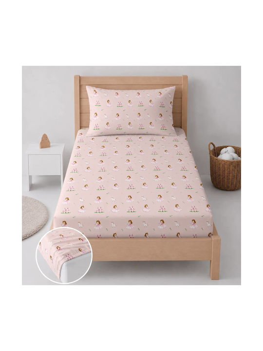 Astron Italy Set Kids Sheets Single with Elastic Band Cotton Princess Pink 100x200cm 3 Pieces