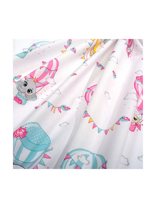Dimcol Single Cotton Sheet Set The Floating Zoo 597 White-pink 160x240cm 2pcs