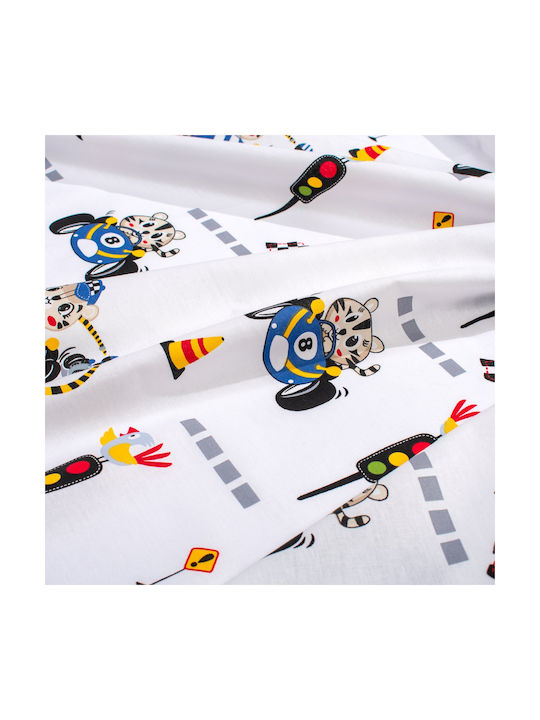 Dimcol Single Cotton Sheet Set Animal Grand Prix 589 White-Blue 160x240cm 3pcs