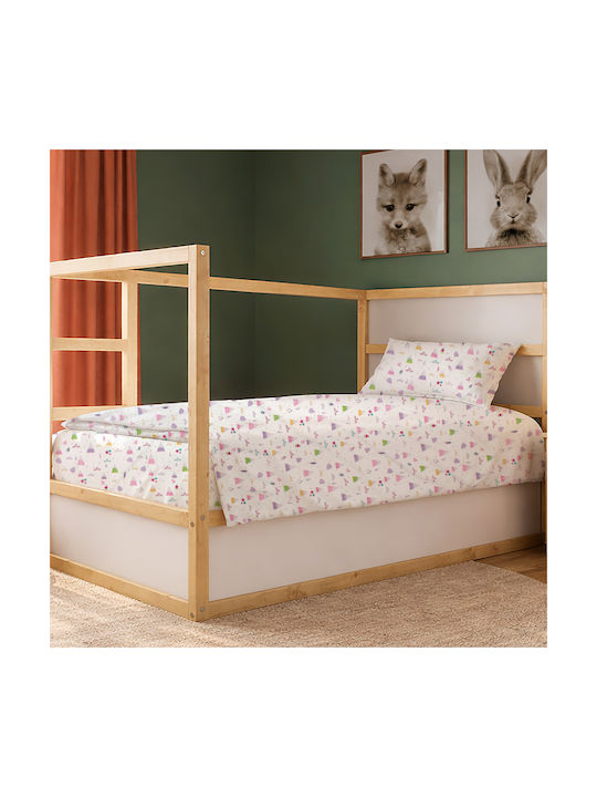 Dimcol Single Cotton Sheet Set Whimsical Mountainside 587 White-pastel Lilac 160x240cm 3pcs