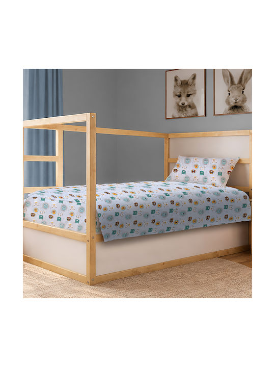 Dimcol Σετ Σεντόνια Μονά Βαμβακερά Big Cats 28 Light Aqua 160x240cm 3τμχ