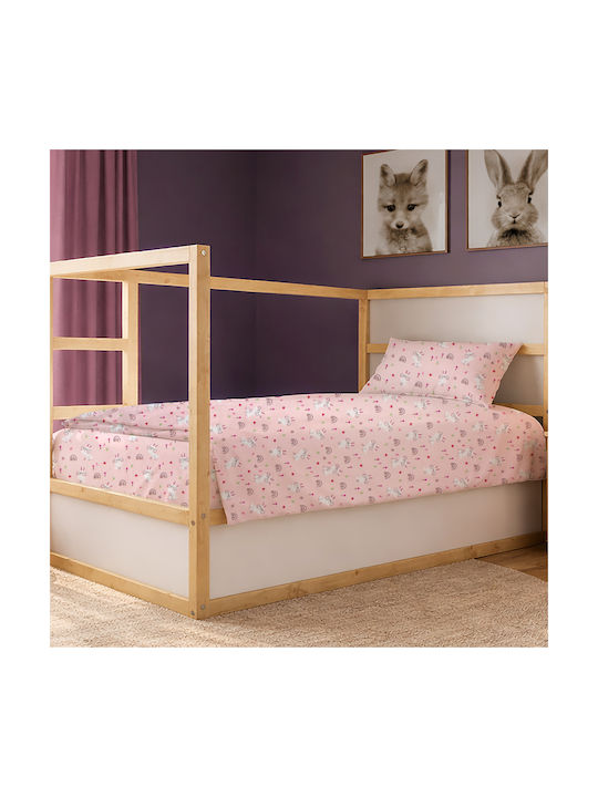 Dimcol Single Cotton Sheet Set Rabbit Garden 585 Pink 160x240cm 3pcs