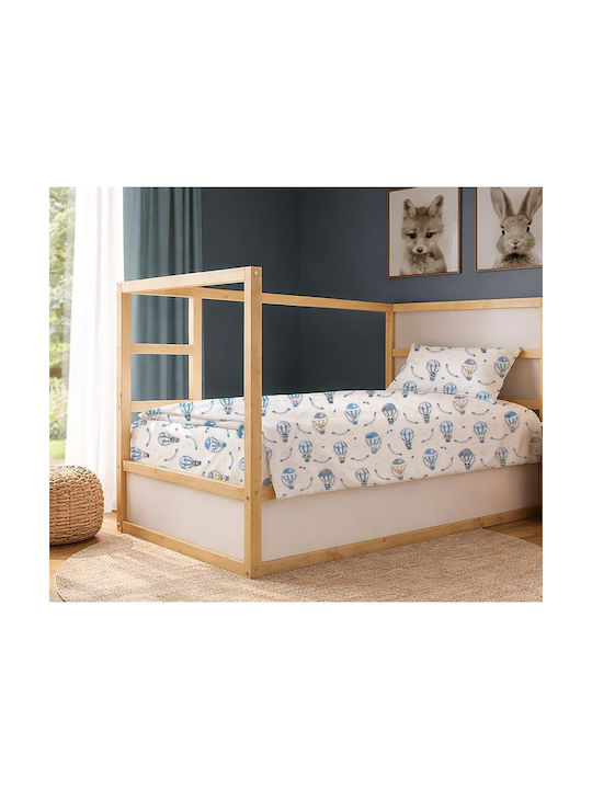 Dimcol Σετ Σεντόνια Μονά Βαμβακερά The Floating Zoo 596 White-blue 160x240cm 2τμχ
