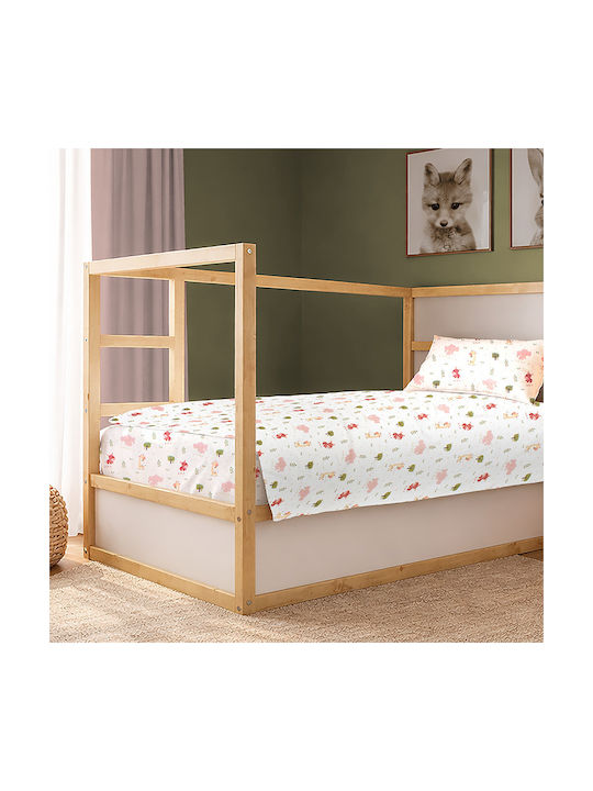 Dimcol Single Cotton Sheets Set Happy Safari 712 White Pink 160x240cm 2 Pieces