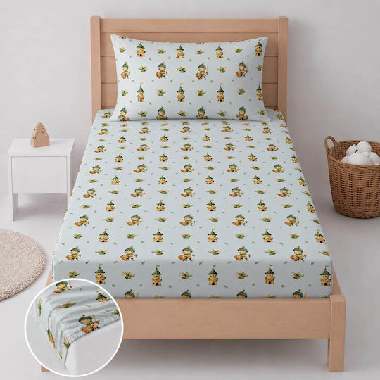 Astron Italy Kinderbettlaken Set Mit Gummizug Baumwolle Knight&castle Hellblau 100x200cm 3 Stück