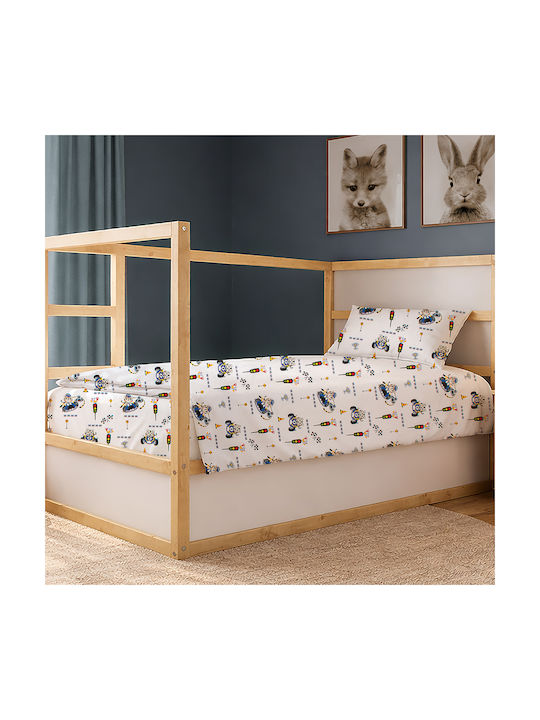 Dimcol Single Cotton Sheets Set Animal Grand Prix 589 White-Blue 160x240cm 2pcs