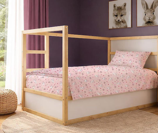 Dimcol Set Kinderbettlaken Baumwollrabbit Garden 585 Rosa 160x240cm 2 Stück