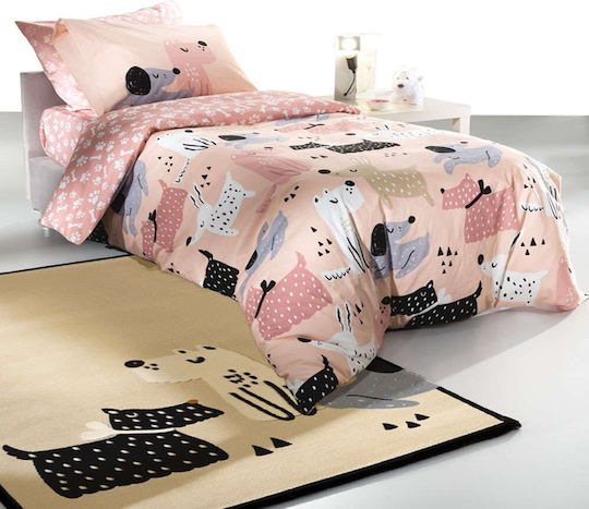 Saint Clair Single Cotton Sheets Set Doggy Pink 160x260cm 3 Pieces