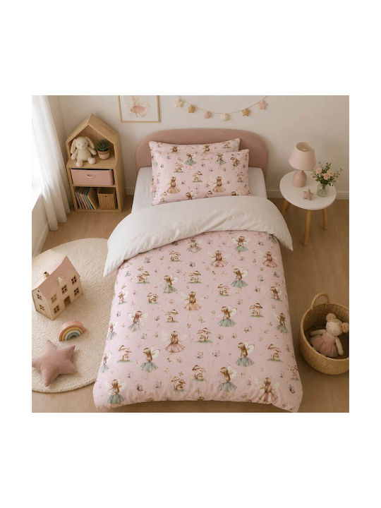 Astron Italy Kids Sheets Single Cotton Fairy Girl Pink 170x260cm 3 Pieces