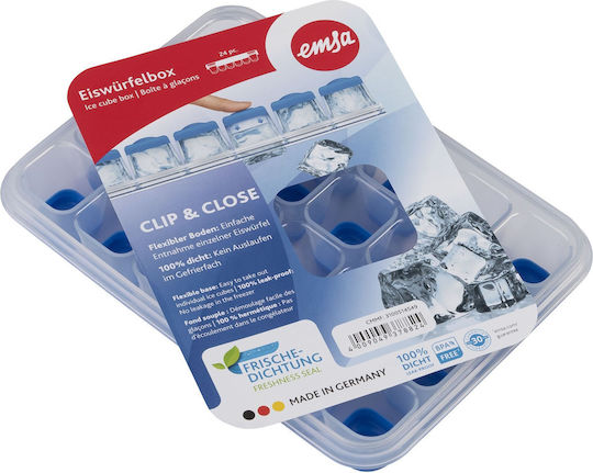 Emsa Clip&Close Eiswürfelform Würfel Kunststoff 24 Plätze mit Deckel Blau 514549