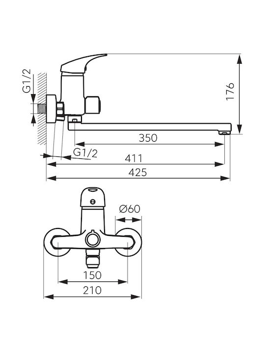 Karag Ferro One Mixing Bathtub Shower Faucet Silver